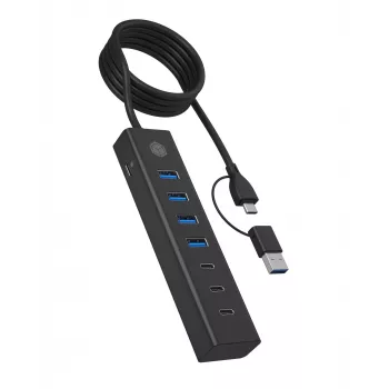ICY BOX IB-HUB1737-C3 USB 3.2 Gen 1 tipo C 7 prievadų USB centras, 5000 Mbit/s, juodas
