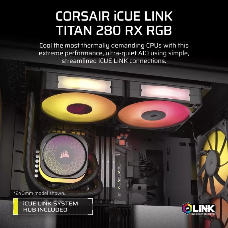 CORSAIR CPU aušintuvas – Icue Link Titan 280 Rx RGB AIO skysčio aušintuvas