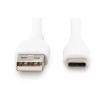 DIGITUS USB-C silikoninis įkrovimo laidas USB-A – USB-C USB 2.0 60W – 50cm Baltas