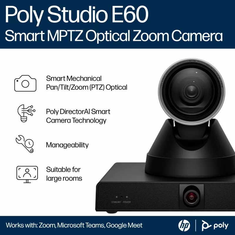 HP Poly Studio E60 išmanioji 4K MPTZ kamera su 12x optiniu priartinimu