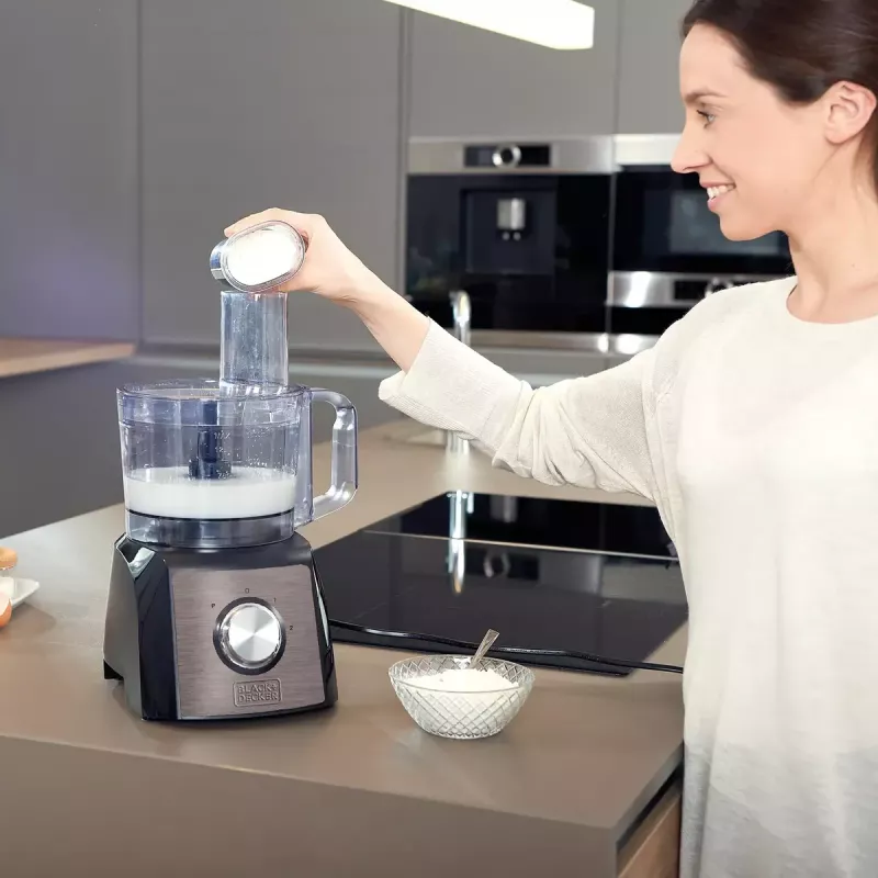 Virtuvinis kombainas Black & Decker BXFPA1200E — 1200 W, 1,5 L dubuo, 2 greičiai, pulsacija, nerūdijančio plieno korpusas
