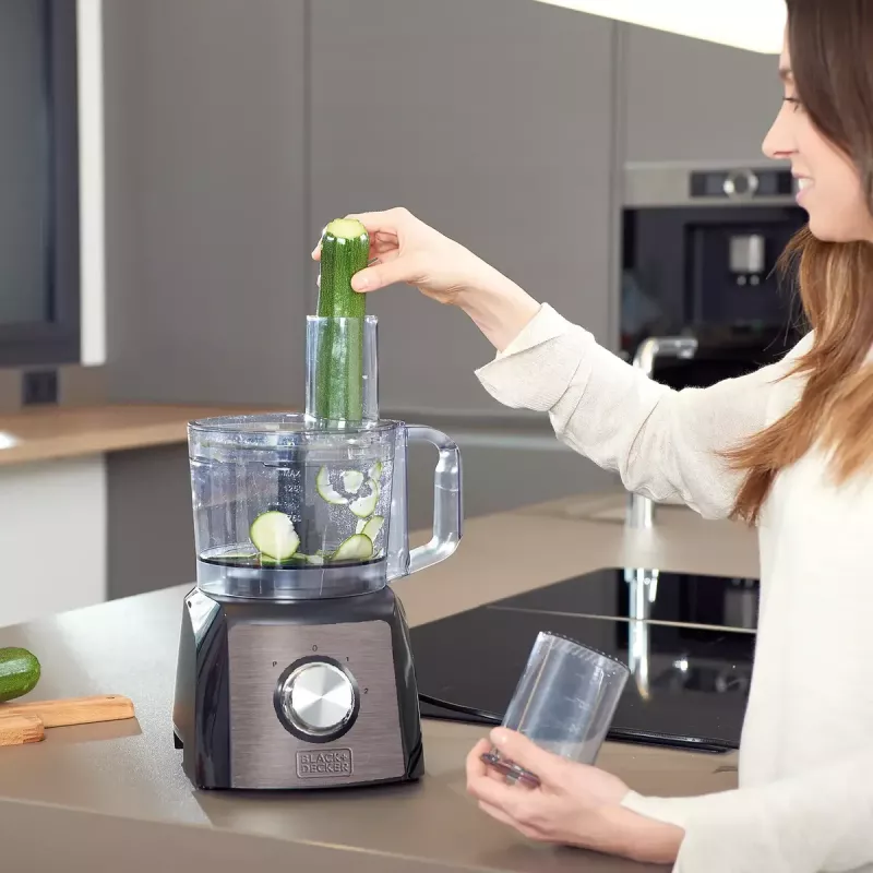 Virtuvinis kombainas Black & Decker BXFPA1200E — 1200 W, 1,5 L dubuo, 2 greičiai, pulsacija, nerūdijančio plieno korpusas