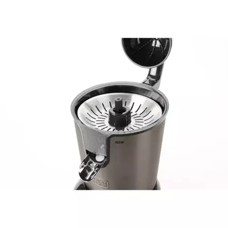 Centrifuginė sulčiaspaudė Black & Decker BXCJ350E — 350 W, 0.65 L talpa, nerūdijantis plienas/juoda, reguliuojamas minkštimo kiekis