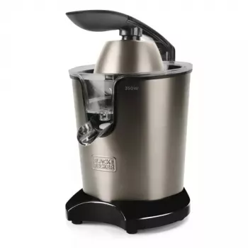 Centrifuginė sulčiaspaudė Black & Decker BXCJ350E — 350 W, 0.65 L talpa, nerūdijantis plienas/juoda, reguliuojamas minkštimo kiekis
