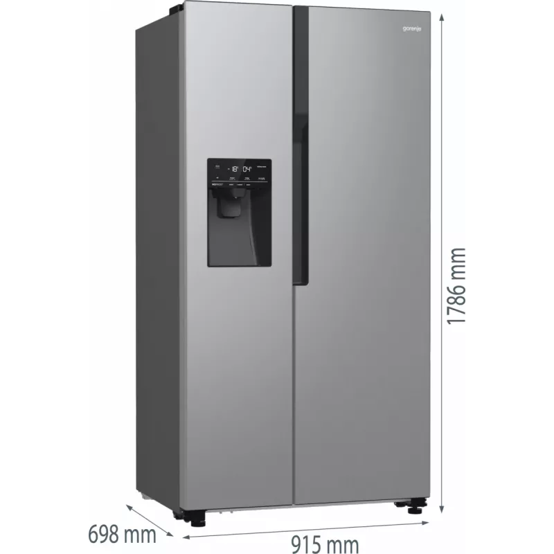 Šaldytuvas šaldiklis Gorenje Side by Side NRR9185ESXL BK065B, Laisvai pastatomas, Amerikietiškos durys, Pilka, LED, Plienas, Stiklas