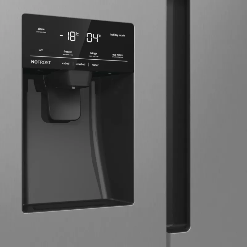 Šaldytuvas šaldiklis Gorenje Side by Side NRR9185ESXL BK065B, Laisvai pastatomas, Amerikietiškos durys, Pilka, LED, Plienas, Stiklas