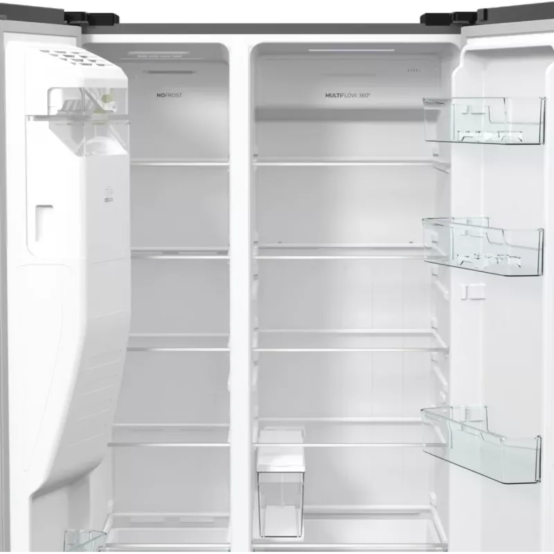 Šaldytuvas šaldiklis Gorenje Side by Side NRR9185ESXL BK065B, Laisvai pastatomas, Amerikietiškos durys, Pilka, LED, Plienas, Stiklas
