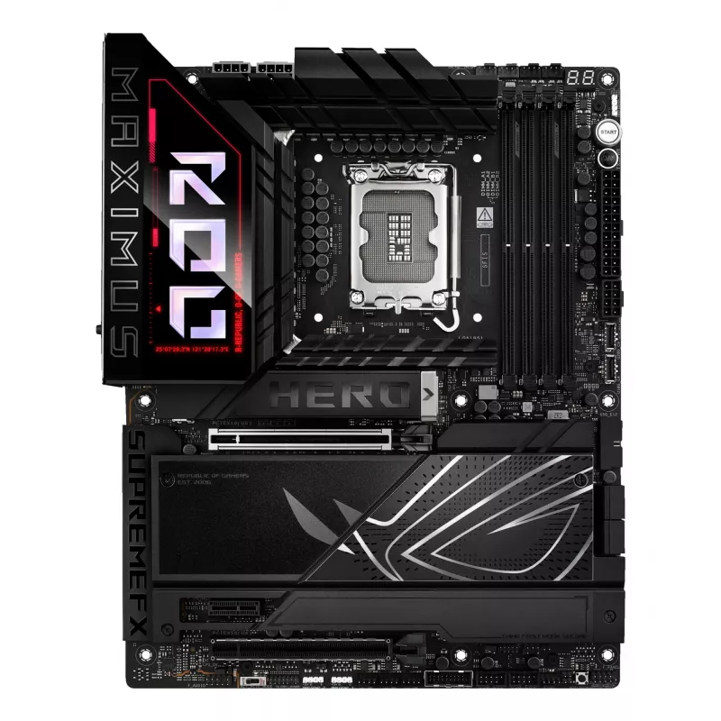 Motininė plokštė ASUS ROG MAXIMUS Z890 HERO — Intel Z890, LGA 1851, ATX, DDR5, 4 DIMM, 6x M.2, Wi‑Fi 7, 2.5Gb LAN