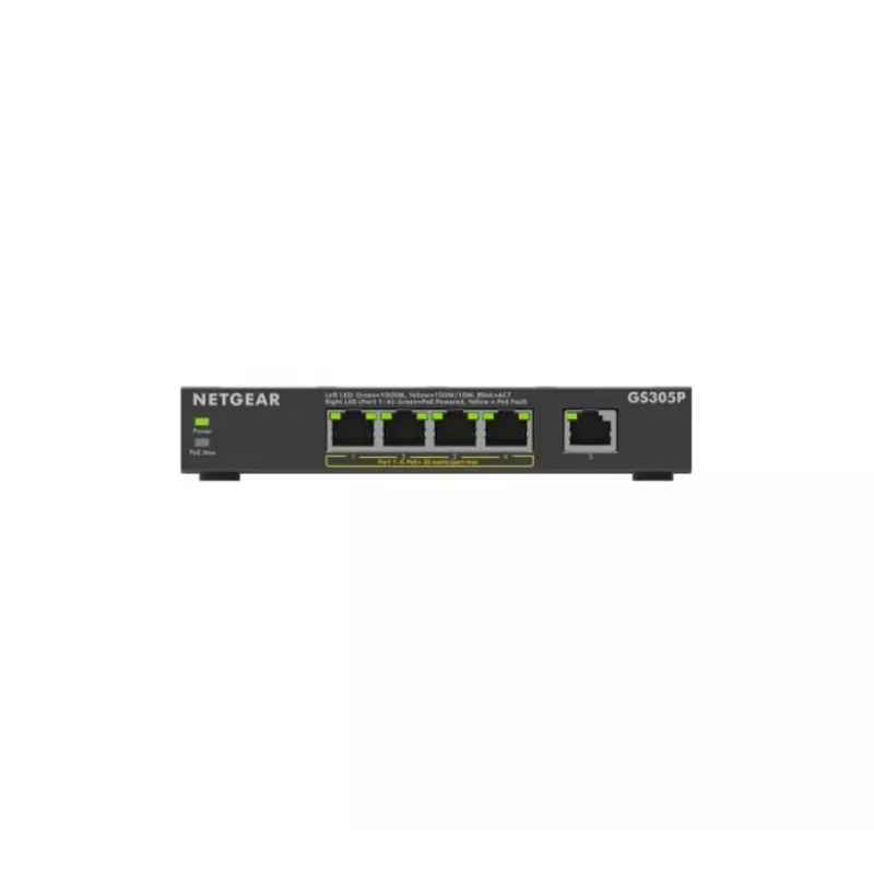 NETGEAR GS305Pv3 nevaldomas Gigabit Ethernet (10/100/1000) maitinimas per Ethernet (PoE) juodas