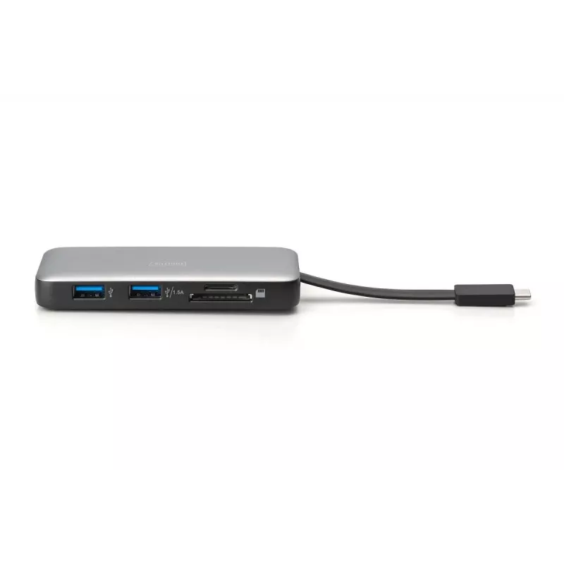 DIGITUS USB-C kelioninė dokų stotelė, 7 prievadų - HDMI / 2x USB-A 3.2 Gen 1 / GbE / SD / MicroSD - 100W USB-C Power Delivery