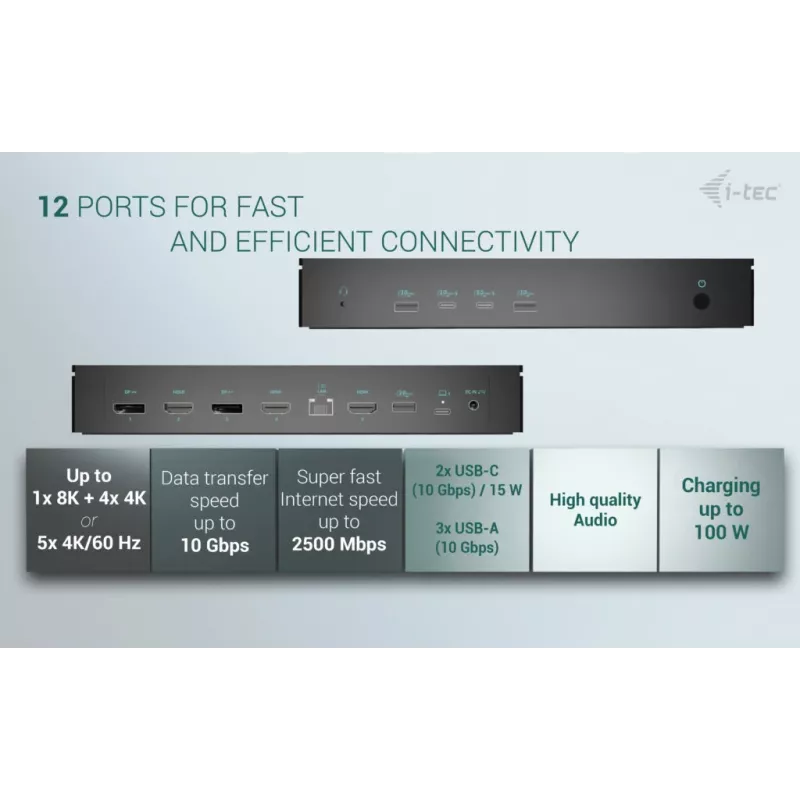 i-tec Universal 5x 4K/60Hz dokų stotelė su 100 W įkrovimu
