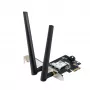 Vidinė WLAN Bluetooth adapterė ASUS PCE-BE6500 – PCIe, trijuostė Wi‑Fi 6E/7 (2.4/5/6 GHz), Bluetooth 5.4, 2882 Mbps, išorinė antena, juoda