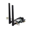 Vidinė WLAN Bluetooth adapterė ASUS PCE-BE6500 – PCIe, trijuostė Wi‑Fi 6E/7 (2.4/5/6 GHz), Bluetooth 5.4, 2882 Mbps, išorinė antena, juoda