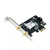 Vidinė WLAN Bluetooth adapterė ASUS PCE-BE6500 – PCIe, trijuostė Wi‑Fi 6E/7 (2.4/5/6 GHz), Bluetooth 5.4, 2882 Mbps, išorinė antena, juoda
