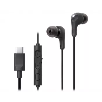 Laidinė ausinė JVC HA-FR9UC su USB-C, 9,2 mm tvarkyklės, 5–22000 Hz, įmontuotas mikrofonas ir valdikliai, 1,2 m laidas, juoda