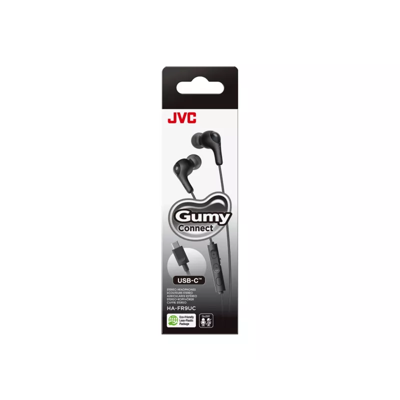 Laidinė ausinė JVC HA-FR9UC su USB-C, 9,2 mm tvarkyklės, 5–22000 Hz, įmontuotas mikrofonas ir valdikliai, 1,2 m laidas, juoda