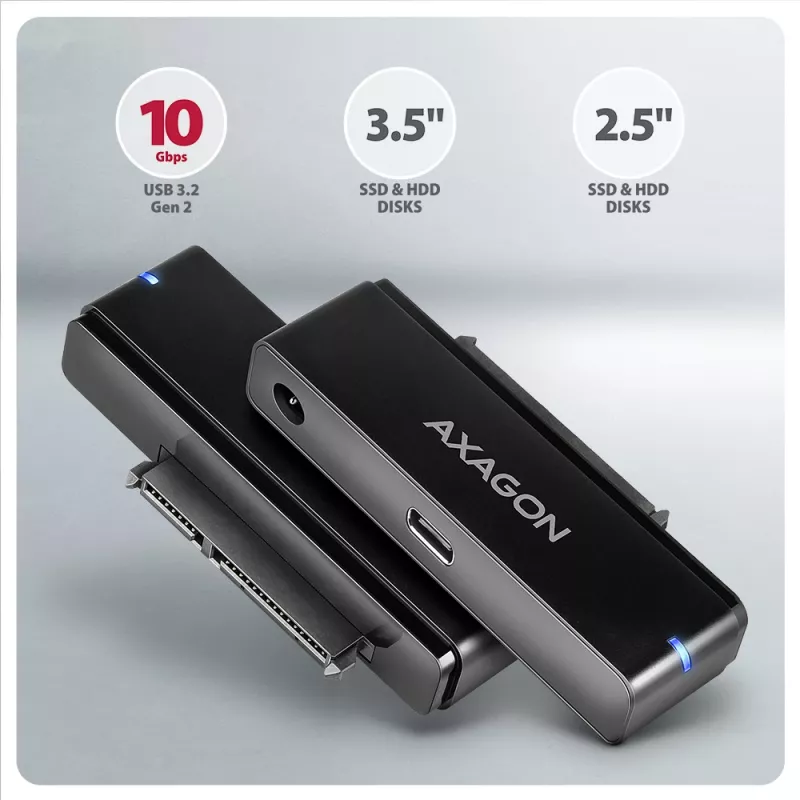 Adapteris Axagon ADSA-FPX FAST PORT X USB-C 10Gbps SATA 6G 2.5 inch / 3.5 inch SSD/HDD