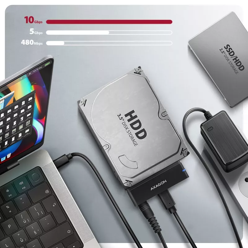 Adapteris Axagon ADSA-FPX FAST PORT X USB-C 10Gbps SATA 6G 2.5 inch / 3.5 inch SSD/HDD
