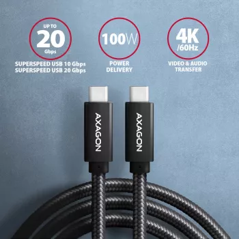 Axagon BUCM32-CM05AB SPEED+ USB-C <> USB 20Gbps/100W kabelis 0,5 m