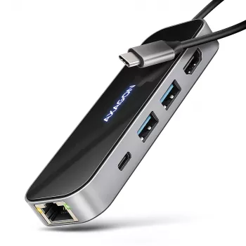 Axagon HMC-6GLN USB 5Gbps 6-in-1 stotelė, 2x USB-A, USB-C, HDMI 4k/60Hz, RJ-45, PD 100W, USB-C laidas