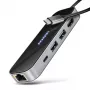 Axagon HMC-6GLN USB 5Gbps 6-in-1 stotelė, 2x USB-A, USB-C, HDMI 4k/60Hz, RJ-45, PD 100W, USB-C laidas