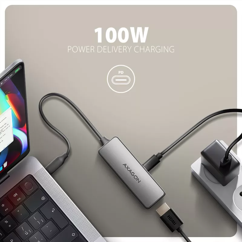 Adapteris Axagon RVC-HI8KPD, USB-C → HDMI 2.1, 8K/60Hz, 4K/144Hz, HDR10+, PD100W