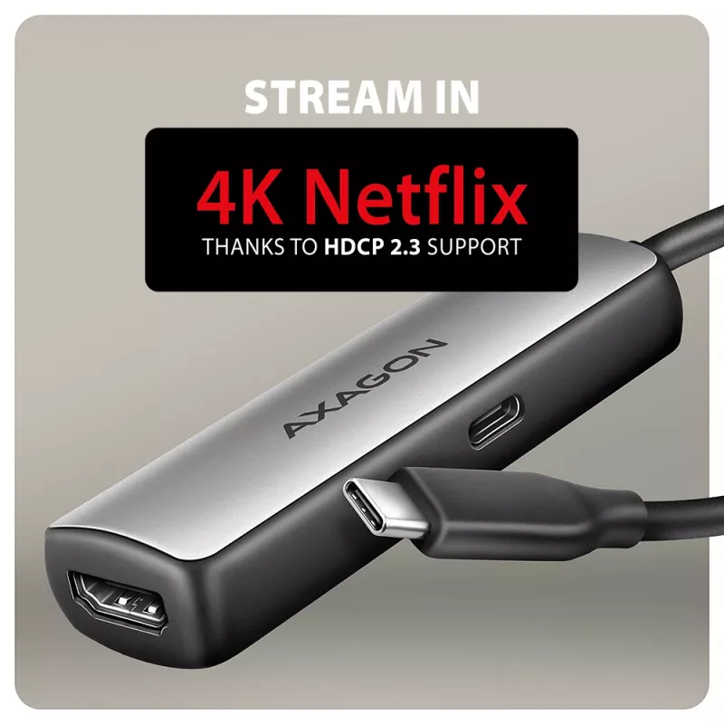 Adapteris Axagon RVC-HI8KPD, USB-C → HDMI 2.1, 8K/60Hz, 4K/144Hz, HDR10+, PD100W