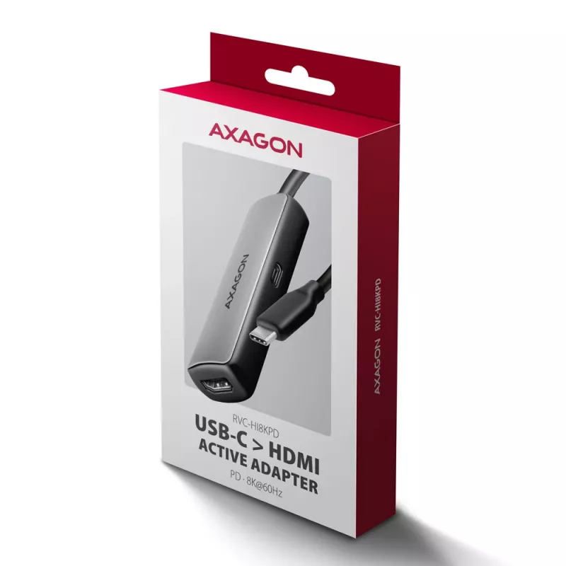 Adapteris Axagon RVC-HI8KPD, USB-C → HDMI 2.1, 8K/60Hz, 4K/144Hz, HDR10+, PD100W