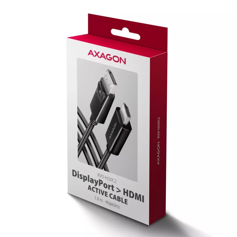 Aktyvus DisplayPort -> HDMI 2.0b kabelis Axagon RVD-HI20C2, 1,8 m, 4K/60 Hz