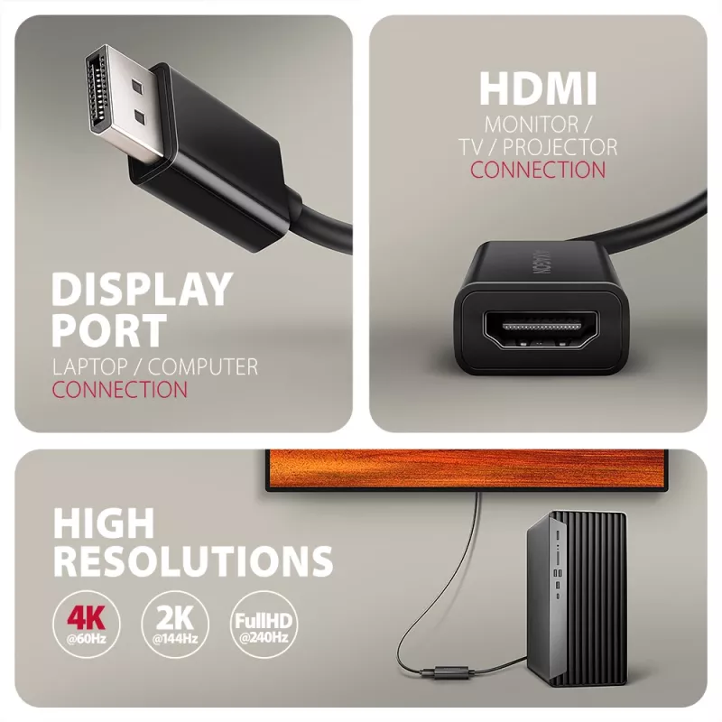 Adapteris Axagon RVD-HI20N DisplayPort -> HDMI 2.0b, 4K/60Hz