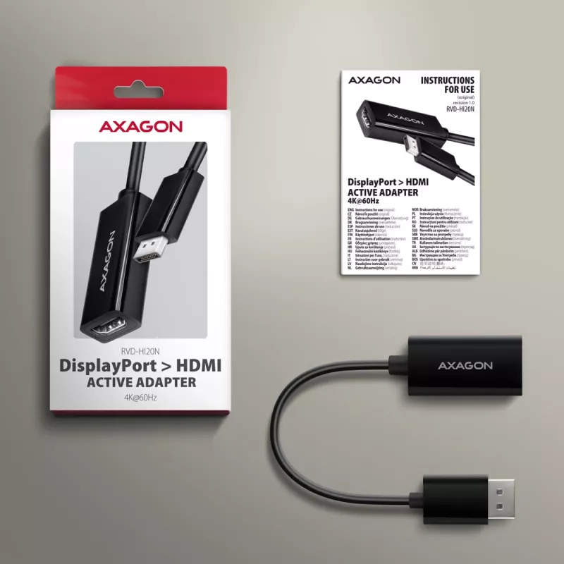 Adapteris Axagon RVD-HI20N DisplayPort -> HDMI 2.0b, 4K/60Hz