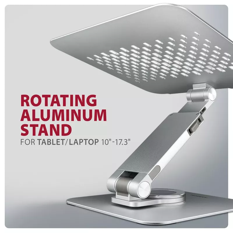 Axagon STND-LR aliumininis stovas su 360° sukimu nešiojamiesiems kompiuteriams 10''–17,3''