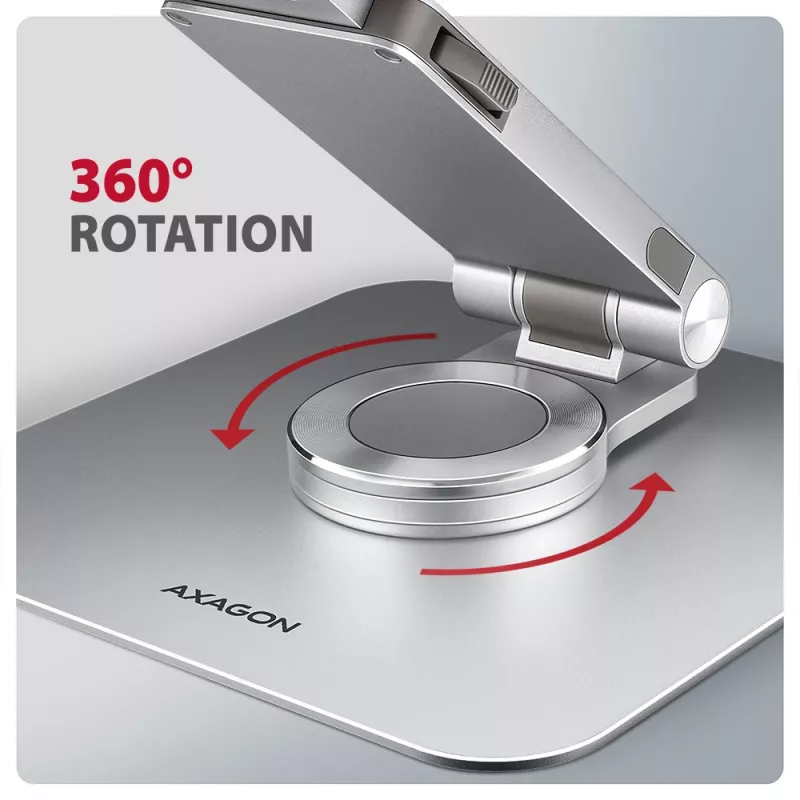Axagon STND-LR aliumininis stovas su 360° sukimu nešiojamiesiems kompiuteriams 10''–17,3''