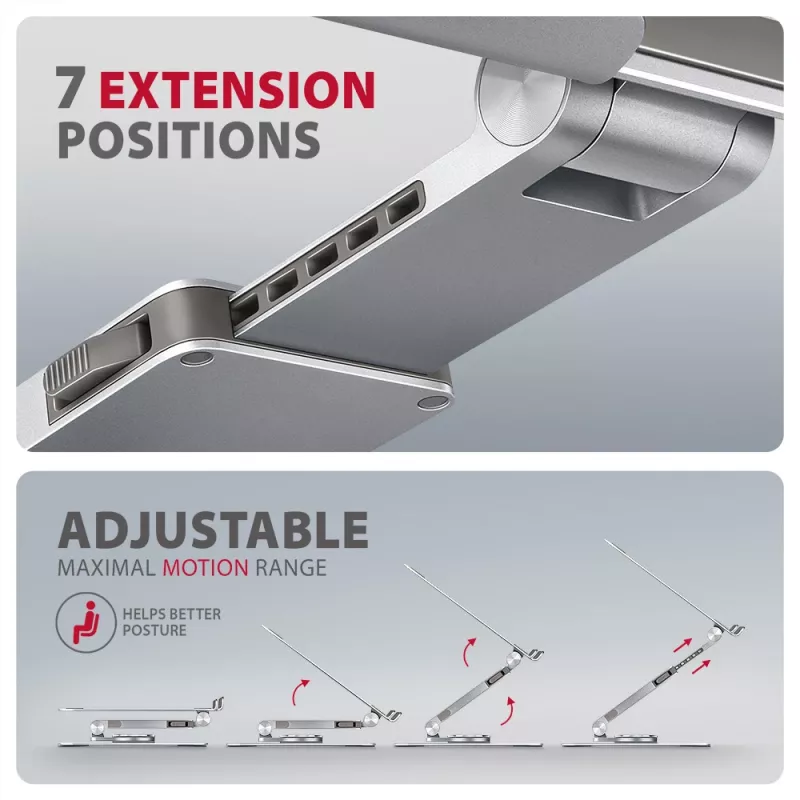 Axagon STND-LR aliumininis stovas su 360° sukimu nešiojamiesiems kompiuteriams 10''–17,3''