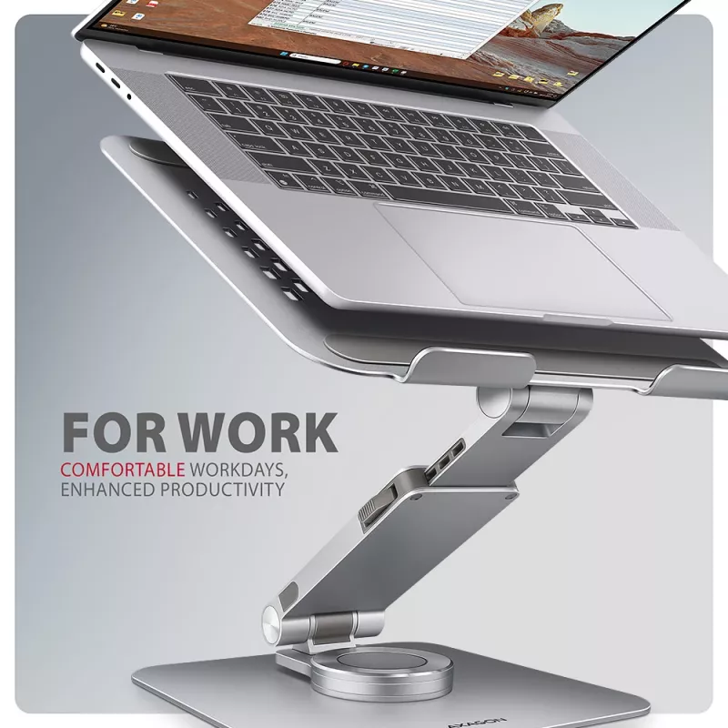 Axagon STND-LR aliumininis stovas su 360° sukimu nešiojamiesiems kompiuteriams 10''–17,3''