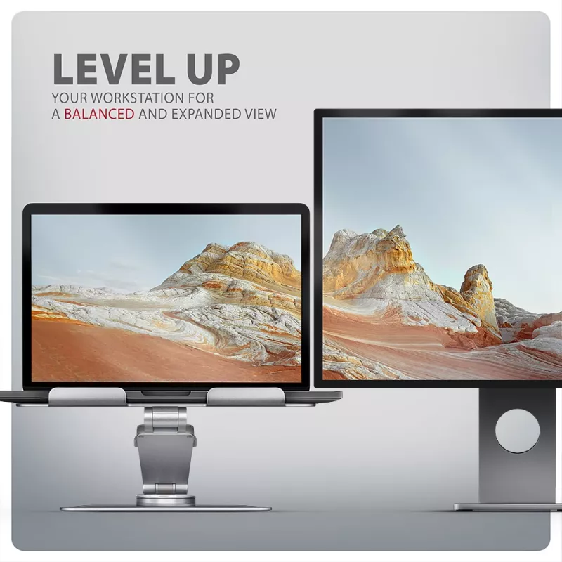 Axagon STND-LR aliumininis stovas su 360° sukimu nešiojamiesiems kompiuteriams 10''–17,3''