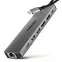 Axagon HMC-7HX2 USB 5Gbps šakotuvas, 2x USB-A, USB-C, 2x HDMI 4k/60Hz, RJ-45, PD 100W