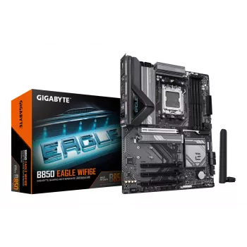 GIGABYTE B850 EAGLE WIFI6E pagrindinė plokštė – AMD Ryzen 9000 serijos CPU, 8+2+2 fazių skaitmeninis VRM, iki 8200MHz DDR5 (OC), 1xPCIe 5.0 + 2xPCIe 4.0 M.2, GbE LAN, WIFI 6E, USB 3.2 Gen 2