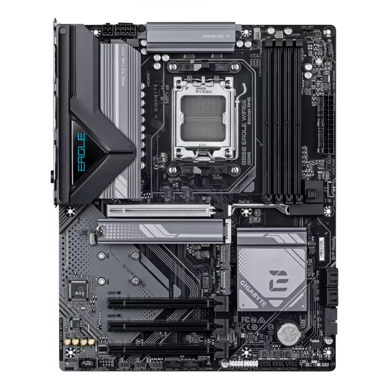 GIGABYTE B850 EAGLE WIFI6E pagrindinė plokštė – AMD Ryzen 9000 serijos CPU, 8+2+2 fazių skaitmeninis VRM, iki 8200MHz DDR5 (OC), 1xPCIe 5.0 + 2xPCIe 4.0 M.2, GbE LAN, WIFI 6E, USB 3.2 Gen 2