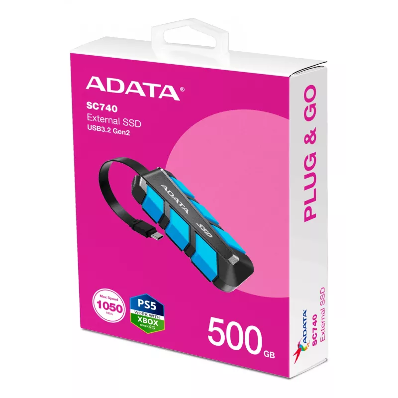 ADATA SC740 500 GB USB Type-C 3.2 Gen 2 (3.1 Gen 2) juoda, mėlyna