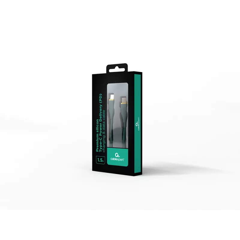GEMBIRD USB Type-C Power Delivery (PD) 60W Įkrovimo ir Duomenų Silikoninis Laidas, 1,5m Vidurnakčio Žalia