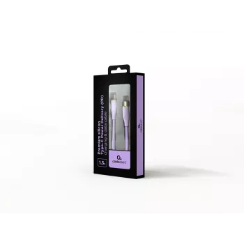 GEMBIRD USB Type-C Power Delivery (PD) 60W įkrovimo ir duomenų silikoninis kabelis, 1,5m violetinis