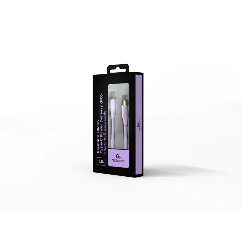 GEMBIRD USB Type-C Power Delivery (PD) 60W įkrovimo ir duomenų silikoninis kabelis, 1,5m violetinis