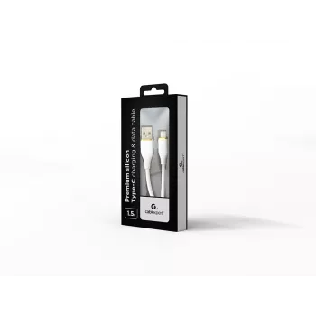 GEMBIRD Premium Silikoninis USB Type-C Įkrovimo ir Duomenų Laidas, 1,5 m - Baltas