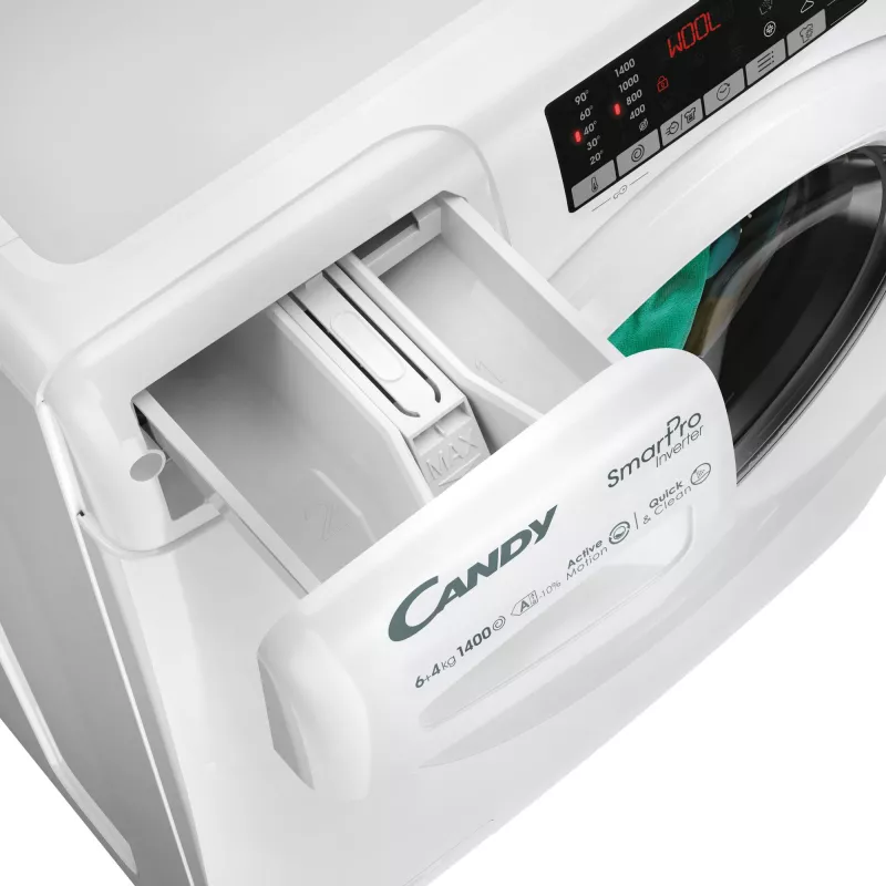 Skalbimo džiovinimo mašina Candy Smart Pro COW 4644TWM6/1-S, priekiniu pakrovimu, laisvai pastatoma, balta