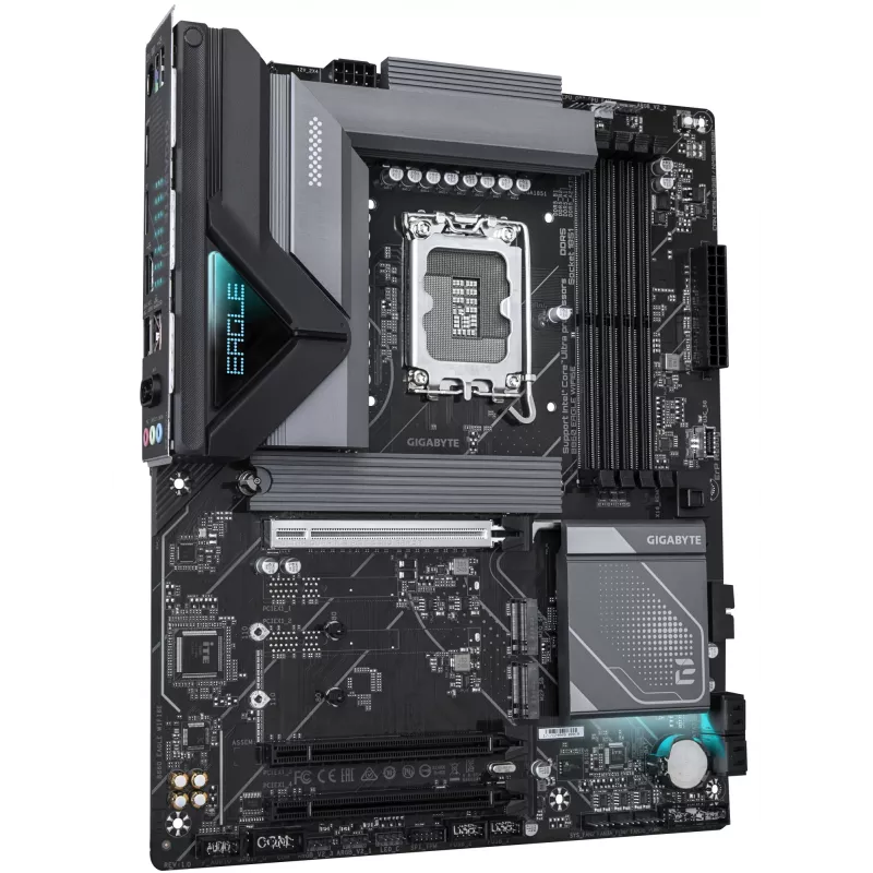 GIGABYTE B860 EAGLE WIFI6E pagrindinė plokštė – Intel Core Ultra procesoriams, 12+1+2+1 fazių VRM, iki 9066 MHz DDR5, 1xPCIe 5.0 + 2xPCIe 4.0 M.2, 2,5 GbE LAN, WIFI 6E, USB 3.2 Gen 2x2