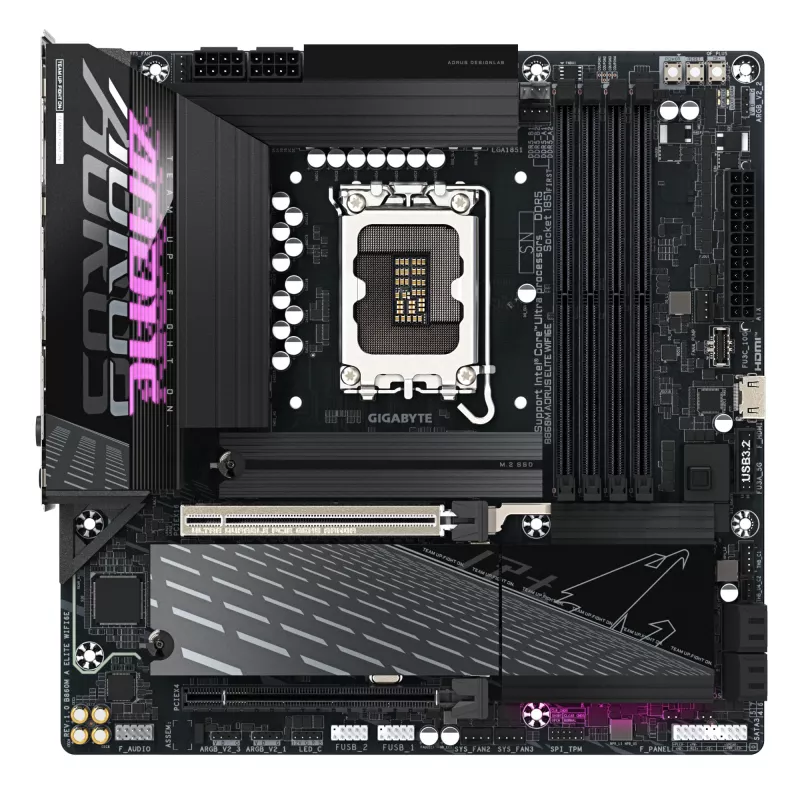 GIGABYTE B860M AORUS ELITE WIFI6E pagrindinė plokštė – Intel Core Ultra serijos CPU, 12+1+2+1 fazių VRM, iki 9200MHz DDR5, 1xPCIe 5.0 + 2xPCIe 4.0 M.2, 2.5GbE LAN, WIFI 6E, Thunderbolt