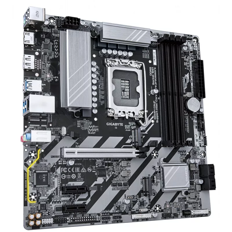 GIGABYTE B860M D3HP pagrindinė plokštė Intel Core Ultra procesoriams, 4+1+2+1 fazių VRM, iki 9066 MHz DDR5, 2xPCIe 4.0 M.2, GbE LAN, USB 3.2 Gen 1