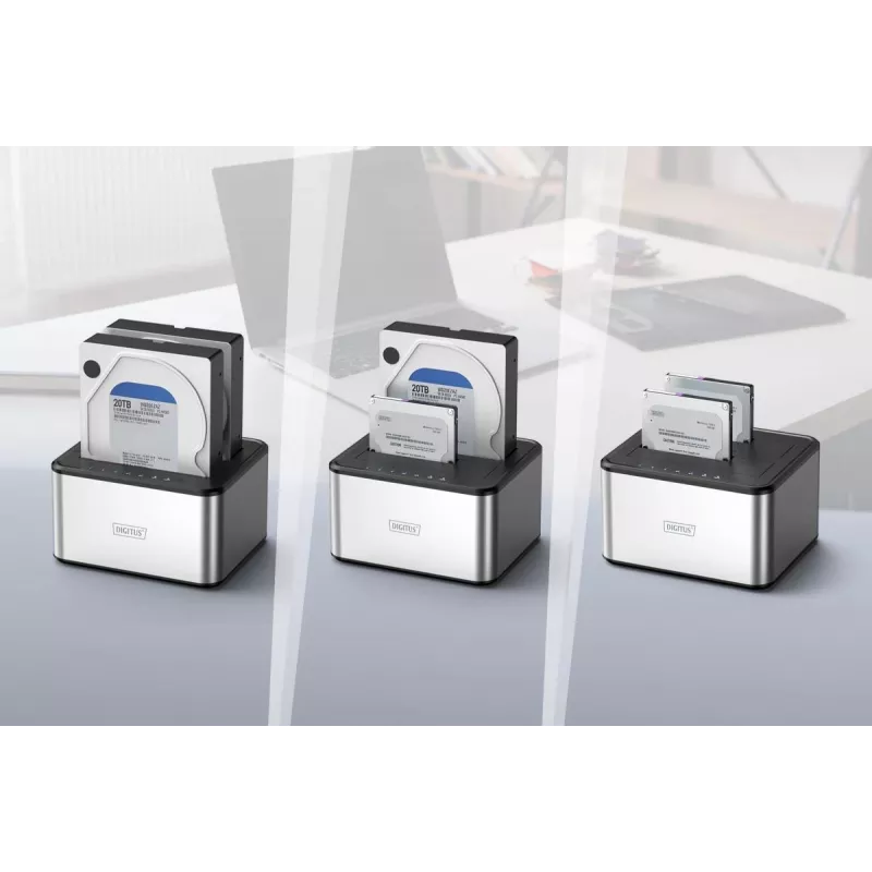 DIGITUS SATA doko stotelė USB 3.0 – 2 lizdai 2,5 colio/3,5 colio SSD/HDD su klonavimo funkcija