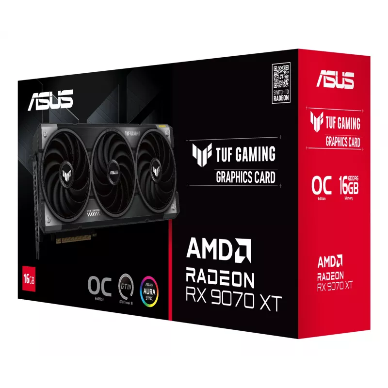 Vaizdo plokštė ASUS Radeon RX 9070 XT, 16 GB GDDR6, PCIe 5.0, 256 bitų, 3060 MHz boost